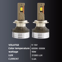 V5PRO 90W Faros Delanteros LED para Auto con Control de Aplicación, Tres Colores, H1 H4 H7, para Accord, Ajustables, 3000k-6000k