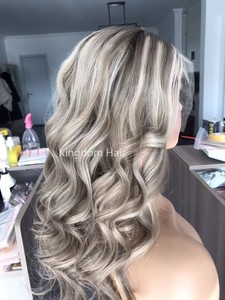 Envío rápido, <span class=keywords><strong>cabello</strong></span> europeo, cubierta completa, encaje superior, ceniciento, platino, con raíz oscura, peluca con malla frontal suiza para mujeres, pérdida de <span class=keywords><strong>cabello</strong></span> - Product Image 4