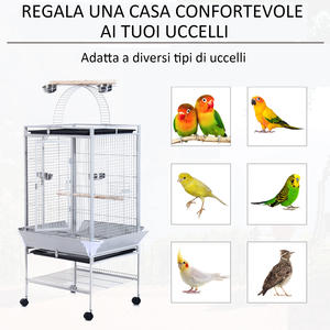 PawHut Aviario Pájaro con Ruedas Altura 161,5 cm, Bandejas de Acero y Perchas de Madera, Plata - Product Image 4