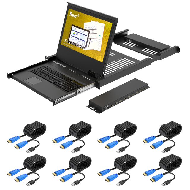 Rack Mount KVM w/17.3" LCD Monitor, 8 Port HDMI LCD KVM Switch 1920x1080@60Hz for 1U 19" Rack Supports OSD Menu/Hotkey