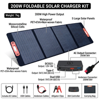 Panel Surya 200W 4-Fold Dual USB QC3.0 Type-C DC Anderson Output Tahan Air Efisiensi Tinggi Pengisi Daya Surya Mono Klip Buaya