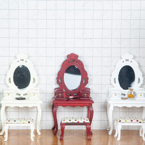 1:12 casa de muñecas de madera DIY de alta calidad Mini muebles con espejo tocador cajón y taburete para accesorios de fotografía - Product Image 2
