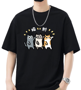 Kaos Grafis Pria Lucky Wealth Cats Gaya Maneki Neko Jepang, Kaos Lucu Bergambar Hewan, Streetwear Kasual, Atasan Lengan Pendek Katun - Product Image 4