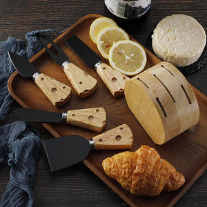लकड़ी धारक के साथ 6 पीसी पनीर उपकरण स्टेनलेस स्टील ब्लेड मक्खन स्प्रेडर और पनीर चाकू - Product Image 5