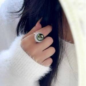 แหวนมุกดำตาฮิติระดับไฮเอนด์พร้อมเงิน S925 ขนาด 14-15 มม. พร้อมกล่องของขวัญสำหรับเดินทาง - Product Image 3