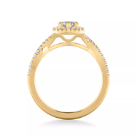 Bague de fiançailles avec diamant de laboratoire taille marquise, double halo et sangle pavée fendue, en or blanc 14 carats, fabriquée sur mesure par une usine de bijoux