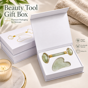 Custom Hard Cardboard Magnetic Flip Box Custom Printed Logo EVA Foam Insert For Beauty Gua Sha Stone Jade <b>Roller</b> Set Packaging - Product Image 2