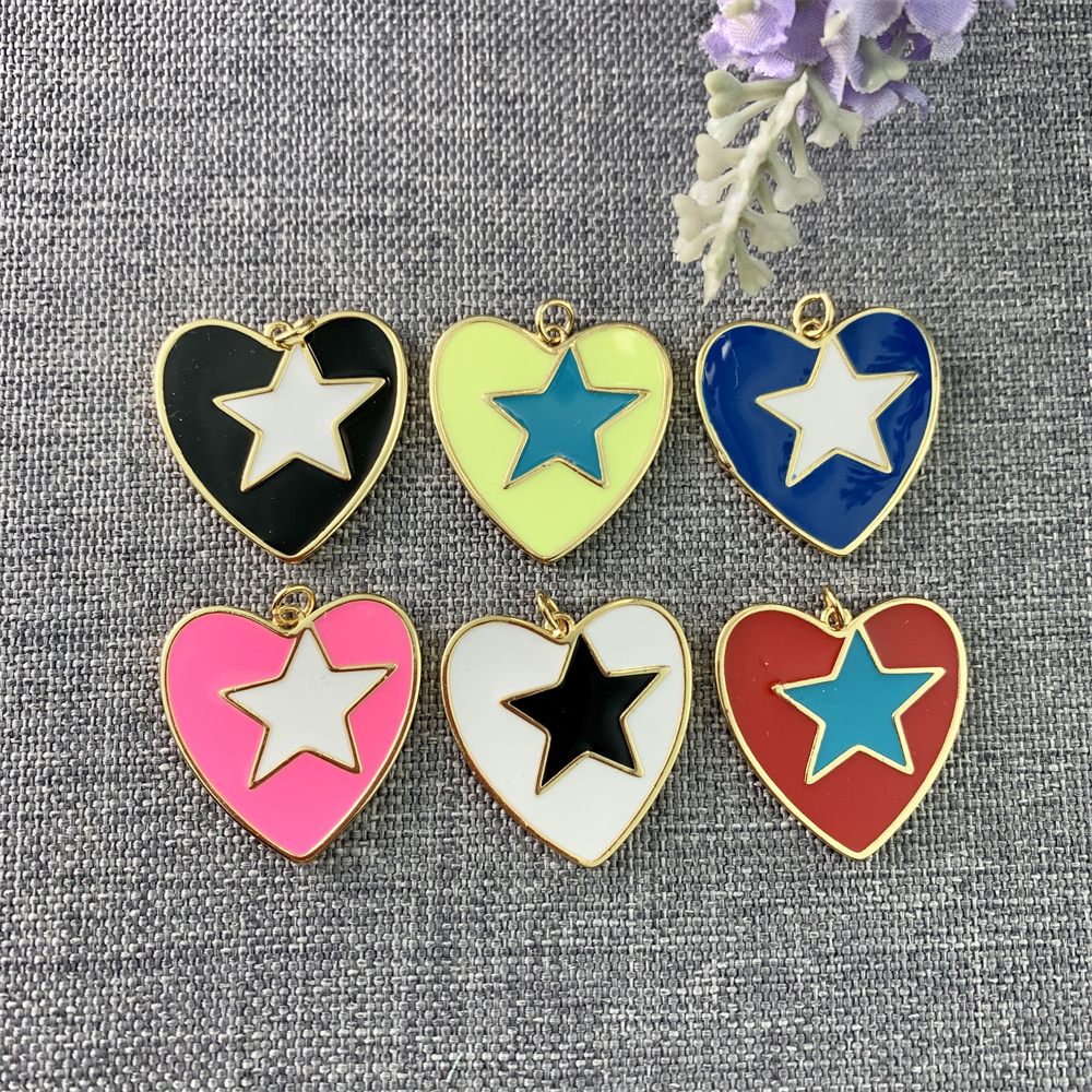 LS-A3668 fashion hot colorful heart star charm pendant,summer ins hot enamel charm for necklace bracelet diy