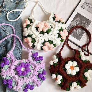 Venta Directa de Fábrica, Bolsos Tejidos a Crochet Hechos a Mano, Bolsos Cruzados de Algodón Modernos, Bordado de Dibujos Animados <span class=keywords><strong>Mediano</strong></span>, Floral, Ligero - Product Image 2