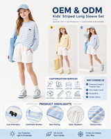 Ensemble T-shirt rayé léger à manches longues anti-UV et short blanc pour filles 2026 – Tenue décontractée ample d'été pour enfants, idéale pour l'extérieur
