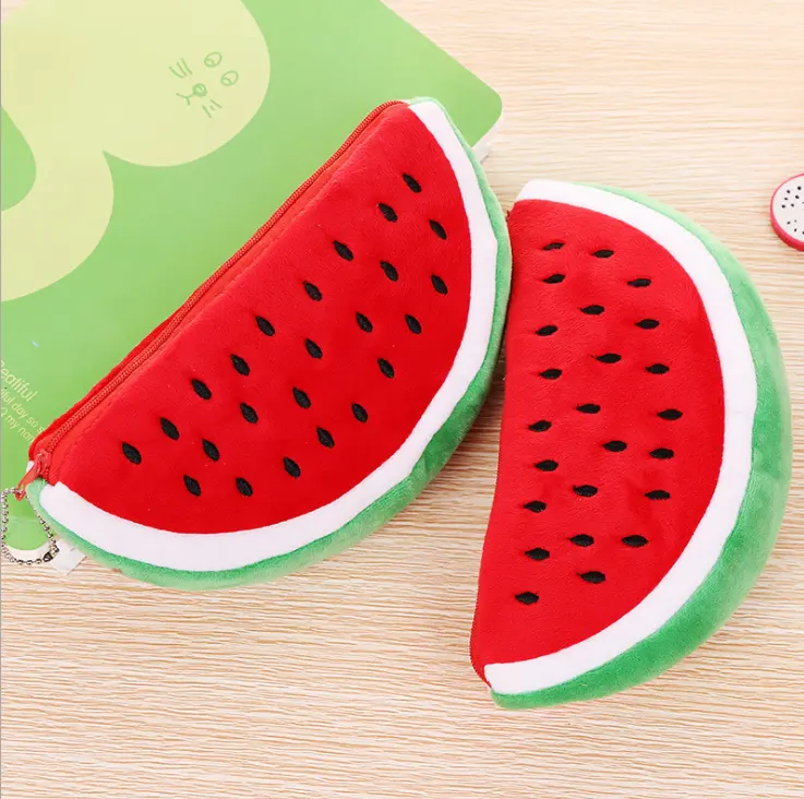 Manufacturer New Cute Fashion Watermelon Bag Storage Cartoon Plush Coin Purse Fruit Wallet For Kids