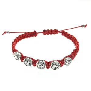 Bracelet islamique en acier inoxydable, bijou religieux réglable en corde rouge