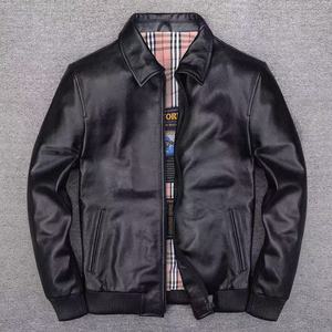 Retro mulino in pietra vecchio strato di pelle di vacchetta giacca da uomo con risvolto corto giacca ampia ampia - Product Image 3