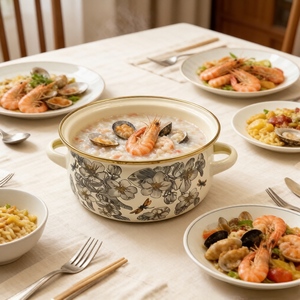 Ensemble de casseroles <span class=keywords><strong>vintage</strong></span> en émail floral, 5 pièces, ensemble de cuisine de luxe avec bordure dorée, ensemble de casseroles rétro à motif de roses, compatible induction - Product Image 2