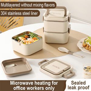 Hộp cơm trưa bằng thép không gỉ 304 hình vuông, xếp chồng được, di động, ba tầng, chống rò rỉ, hộp cơm trưa cho trẻ em - Product Image 5