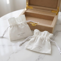 Sacs en coton avec cordon de serrage, logo imprimé personnalisé, ruban bleu marine, emballage pour bijoux et produits de beauté, pochette en coton recyclé écologique