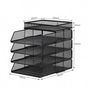 4 Tier <b>Mesh</b> in Tray Stackable Office Desk Tidy File Holder with <b>Top</b> Stationery Holder Paper Document Letter Trays - Product Image 4