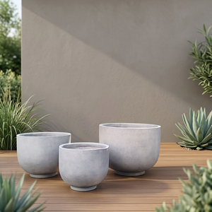 Lot de 3 pots de fleurs modernes en béton fibré, revêtement époxy, légers, écologiques, durables et résistants aux intempéries - Product Image 1