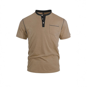 Camiseta Polo Henley para Hombre, Manga Corta, Mezcla de Algodón, con Bolsillo, Transpirable, Informal, para Trabajo - Product Image 5