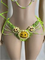 Nouvelle tenue de carnaval Samba faite à la main en crochet, motif tournesol souriant, soutien-gorge et culotte pour fête, EDC, rave, carnaval, Mardi Gras, Showgirls