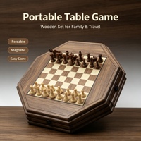 Échecs magnétiques en bois de haute qualité, plateau d'échecs en bois massif créatif en forme de polygone avec tiroir de rangement, jeu de société éducatif