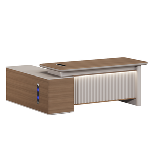 Bureau de direction incurvé haut de gamme en PVC - Lumière ambiante à commande vocale, bureau de bureau laqué pour patron/directeur - Product Image 4