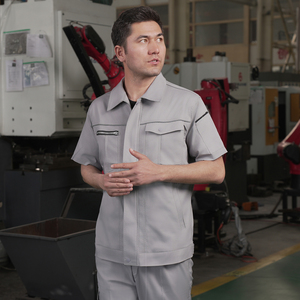 Ropa protectora de trabajo de manga corta de verano personalizada, traje de camuflaje de <span class=keywords><strong>soldador</strong></span> de algodón y poliéster, uniforme resistente a la ropa de trabajo - Product Image 2