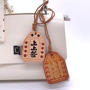 Porte-clés porte-bonheur en cuir véritable couleur naturelle, breloque de sac, ornement pour rétroviseur de voiture - Product Image 2