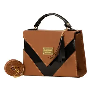 Bolso Bandolera de Cuero Camel Fana Bonita con Asa Única, Estilo Vintage, Patrón Geométrico y Decoración de Borlas para Uso Diario - Product Image 4