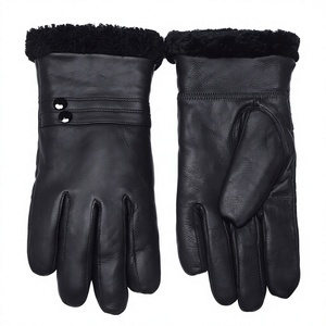 Leather <b>Touch</b> <b>Screen</b> <b>Gloves</b> with Faux Fur Lining Eco-Friendly Thermal Winter Outdoor Wrist Length Plain Style - Product Image 3