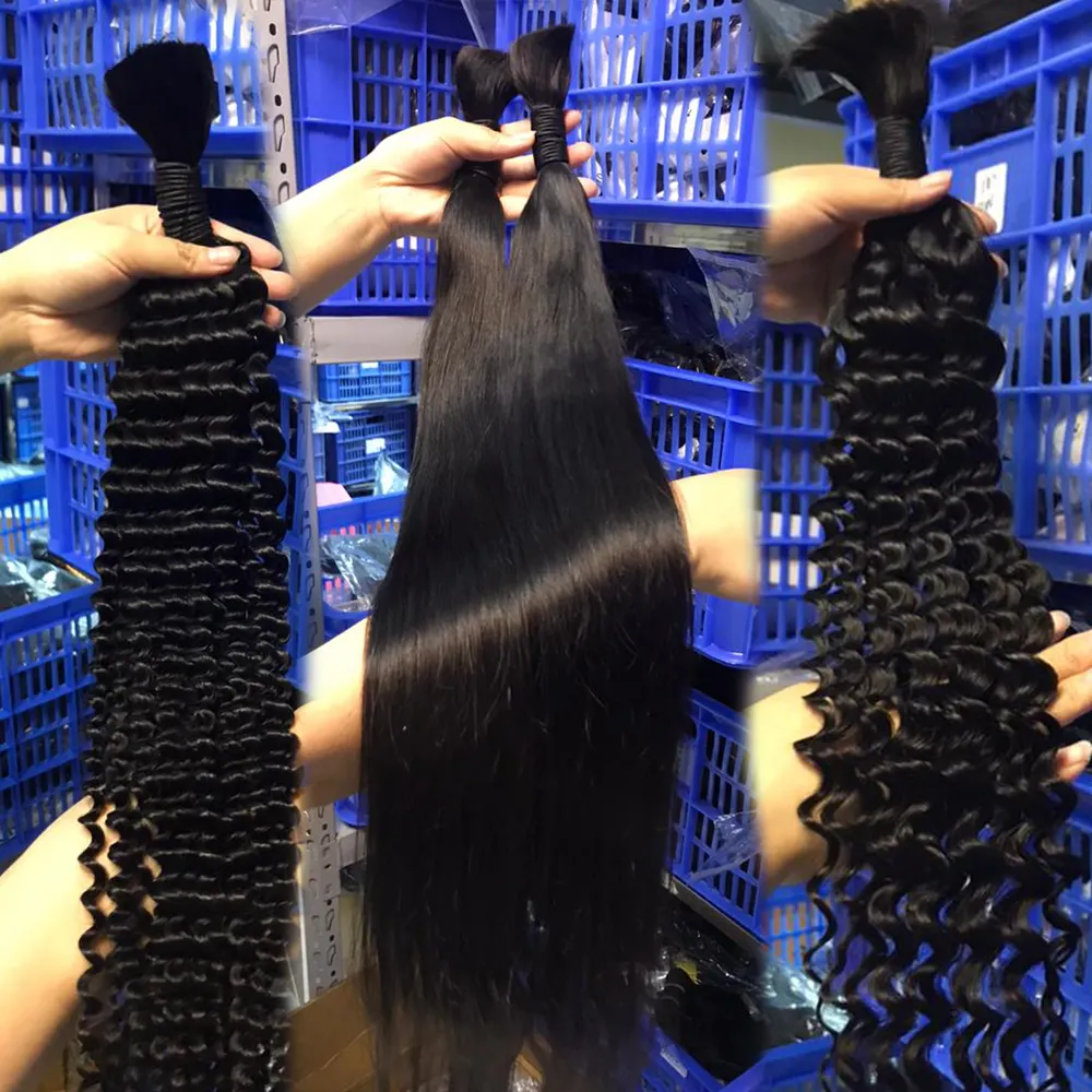 10-30 pouces en gros cheveux indiens mèches vierges malaisiennes en vrac extension de cheveux couleur naturelle sans trame en vrac pour le tressage