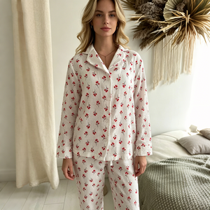 Set Due Pezzi da Casa per Donna, <span class=keywords><strong>Abbigliamento</strong></span> <span class=keywords><strong>Femminile</strong></span>, Completi Loungewear, Pigiami Personalizzati con Colletto a Risvolto per Donna - Product Image 1