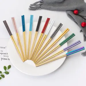 <span class=keywords><strong>Palillos</strong></span> Chinos <span class=keywords><strong>de</strong></span> <span class=keywords><strong>Acero</strong></span> Inoxidable Reutilizables para Restaurante, con Logotipo Personalizado, Ecológicos, Estilo Japonés para Sushi - Product Image 1