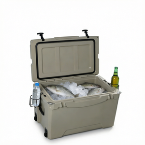 Glacière carrée en PE rotomoulé pour pêche en extérieur, avec roues et porte-bouteilles, capacité 75qt, maintien de la glace pendant 5 jours - Product Image 1