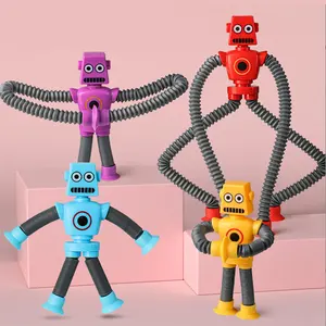 Pop Tubes Robot 2024 Wholesale Led Light Up Sensory Fidget Robot Toys Pop Tubes Robot For Kids