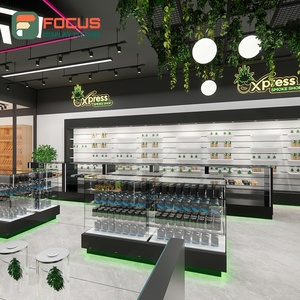 Lockable Smoke Shop Display Cabinet Wood Glass <b>Counter</b> LED Light Tobacco Display Cabinet - Product Image 3