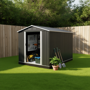 Caseta de Almacenamiento Metálica para Exteriores de 8 pies x 10 pies, Negra, con Base para Herramientas - Product Image 2