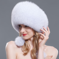 Vente en gros de chapeaux de fourrure de renard chic d'hiver pour femmes chapeaux de fourrure véritable avec pompon en fourrure casquette de mode féminine bonnet de luxe pour femme