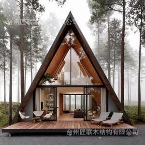 Cabane d'été moderne en bois à ossature en A, en bois traité thermiquement, pour camping et lodge extérieur - Product Image 5