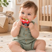 Anneau de dentition en silicone pour bébé, motif oreilles de chat, hochet à perles en bois, jouet de dentition avocat et sushi, non toxique, 0-12 mois