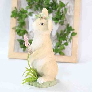 Ornement de jardin en résine en forme de lapin, en position debout et assise, peint, décoration extérieure pour cour, patio, pelouse. - Product Image 3