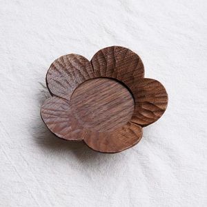 Japanese Style Handmade Wooden <b>Tea</b> <b>Tray</b> Solid Black Walnut Wood Hand Carved Flower Shape Serving Dish For <b>Tea</b> Ceremony - Product Image 4