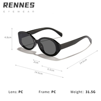 Nouvelles Lunettes de Soleil Rennes Rétro Unisexe à Monture Fine et Ovale, Verres UV400, Matériau PC, Noir, Idéales pour les Vacances d'Été et les Loisirs