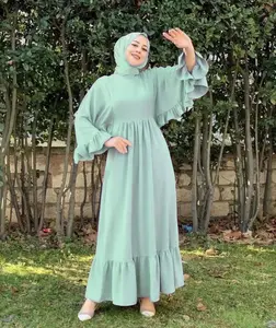 Wholesale Custom Abaya Turkey Ladies Islamic Clothing Luxury Jazz Crepe Ruffled Sleeves Abaya Women Muslim Dresses Dubai Abaya