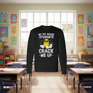 Camiseta de manga larga para profesores de pollos de Pascua, con diseño de mis alumnos de primer grado que me hacen reír. - Product Image 3