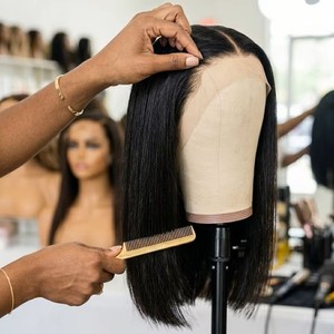 Perruque en cheveux humains HD Lace Frontal, coupe courte bob pré-épilée avec nœuds blanchis, perruque en cheveux Remy ultra-lisses - Product Image 1