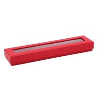 Boîte à stylos en papier de couleur unie avec couvercle et base, fenêtre transparente, boîte cadeau bronzée, design rectangulaire