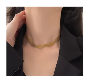 Collier et bracelet minimalistes en maille chaîne en acier inoxydable |   Plaqué Or 18K |   Hypoallergénique, imperméable, style INS - Product Image 1