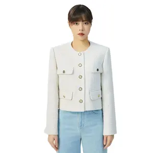 New Designed Classical Tweed Coat Women Fashion Single Breasted Wool Blends Elegant Short Outerwear Jacket