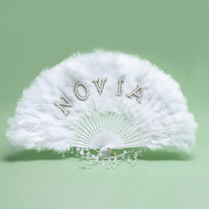 Blanc noir mariée plume perle moelleux main ventilateur Bachelorette poule fête mariée à être fournitures nuptiale douche décoration Photo accessoires - Product Image 3